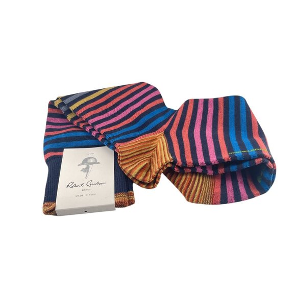 Robert Graham Mens Hillside Striped Crew Socks Navy Pima Cotton Blend - Picture 1 of 6